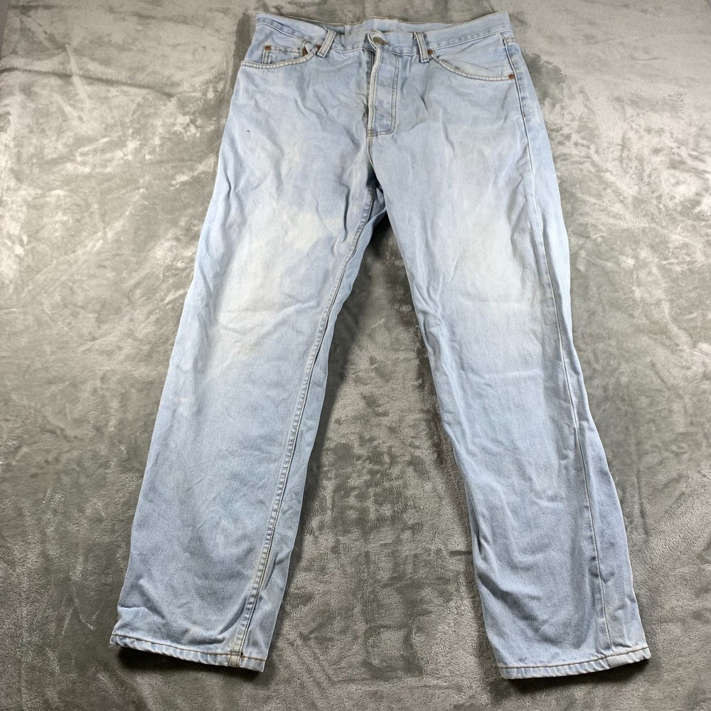 Vintage Levis 501 Jeans Men 34x28 Light Wash Made in USA Button Fly Straight Leg
